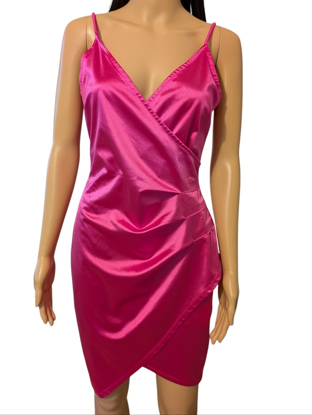 E.L.H. Studio Hot Pink Satin Cocktail Dress